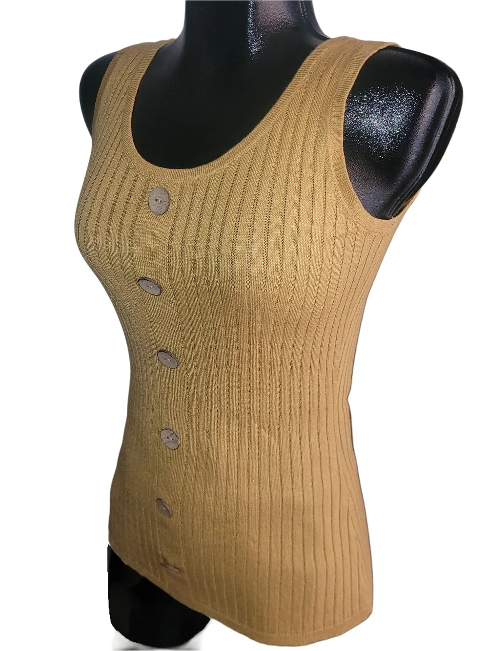 Charlie B Golden Yellow Ribbed Knit Faux Button-Front Tank Top Size S - Picture 3 of 5